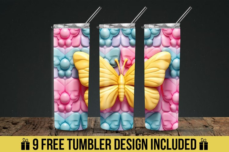3d Puff Butterfly Tumbler Wrap Design example image 1