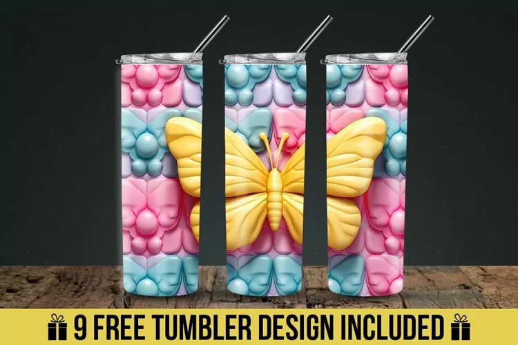 3d Puff Butterfly Tumbler Wrap Design