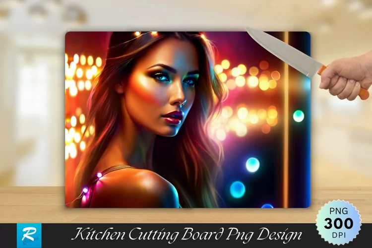 Beauty Model with Lights Cutting Board Sublimation Design