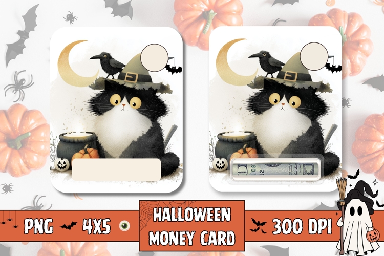 Kids Halloween Gift Card Template, Spooky Cat Money Card