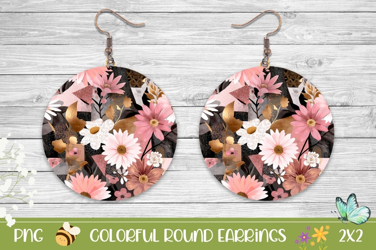 Boho Earrings Template, Boho Flowers Round Earrings Design