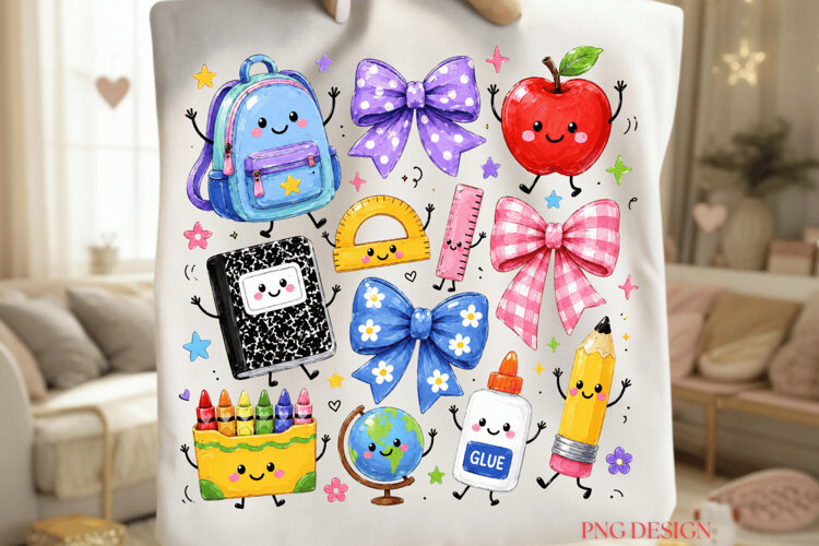Back to School Clipart PNG, Cute School Supplies Sublimation example image 1