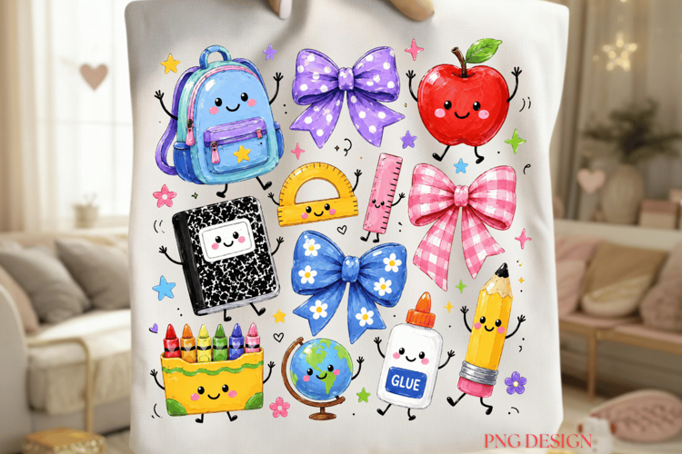 Back to School Clipart PNG, Cute School Supplies Sublimation