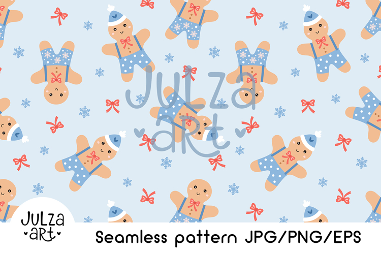 Winter gingerbread man seamless pattern, Christmas cookies
