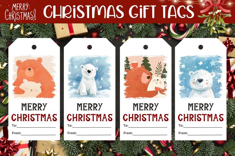 Winter Gift Tag Printable, Cozy Christmas Bear Gift Tag PNG