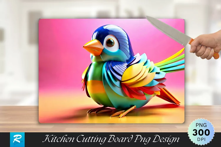 3D Colorful Bird Cutting Board Sublimation Design