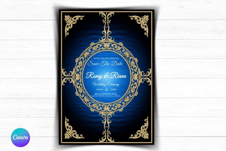 Elegant Gold Floral Wedding Invitation Canva Template example image 1