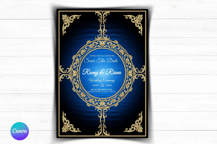 Elegant Gold Floral Wedding Invitation Canva Template
