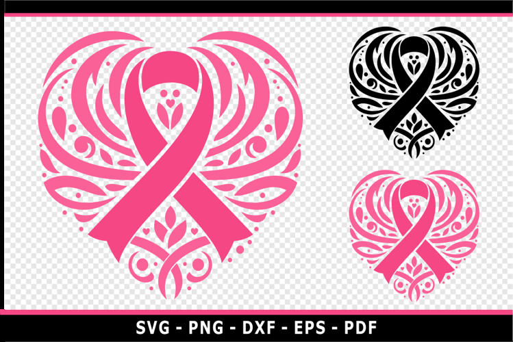 Aesthetic heart breast cancer ribbon SVG cut files
