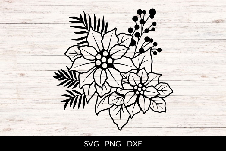 Hand Drawn Poinsettia Christmas Floral Arrangement SVG