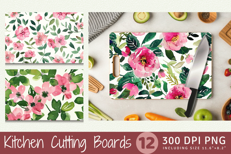 Pink & Green Watercolor Flowers Cutting Boards sublimation D