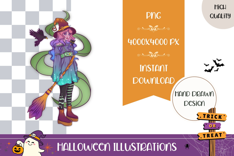 Hand Drawn Magic Illustration, Cartoon Witch Girl PNG