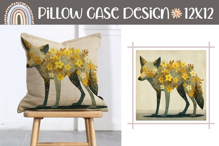 Floral Wolf Pillow Design, Cartoon Flowers Pillow Case