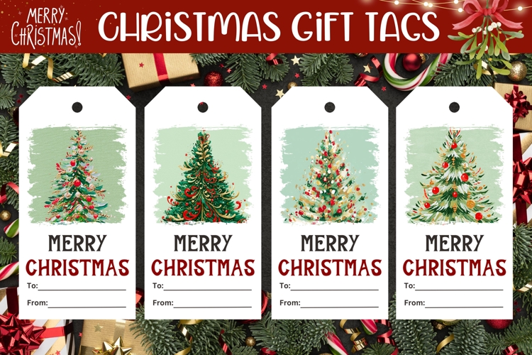 Cartoon Christmas Tree Gift Tags, Printable Christmas Tags