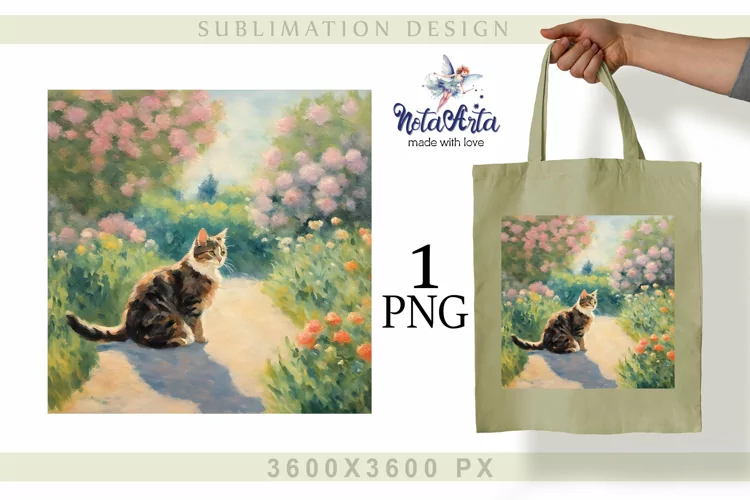 bag with landscape and cat|sublimation design in Monet style