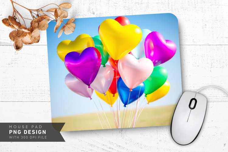 Floating Heart Balloons Mouse Pad PNG Design