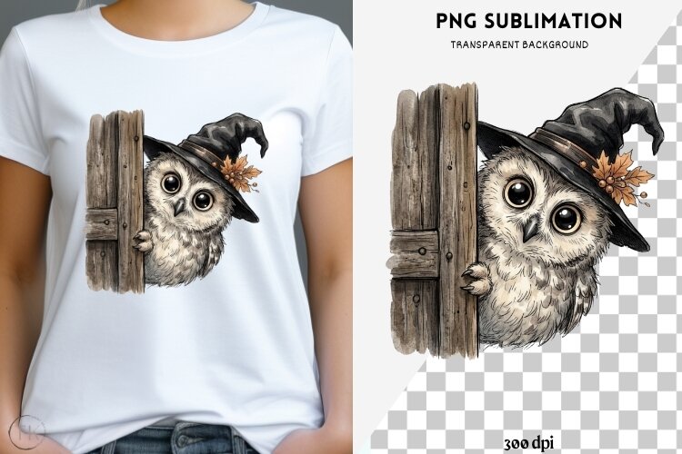 Peeking owl halloween png design for T-shirts example image 1