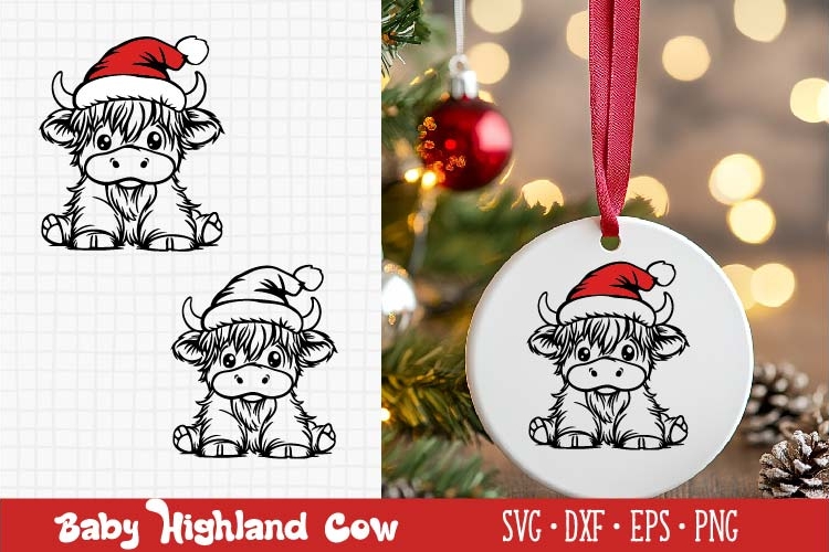 Baby Highland Cow SVG, Santa Hat, Christmas design