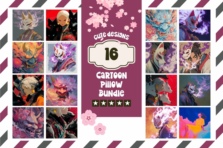 Samurai Pillow Designs, Kids Pillow Bundle, Samurai Mask PNG