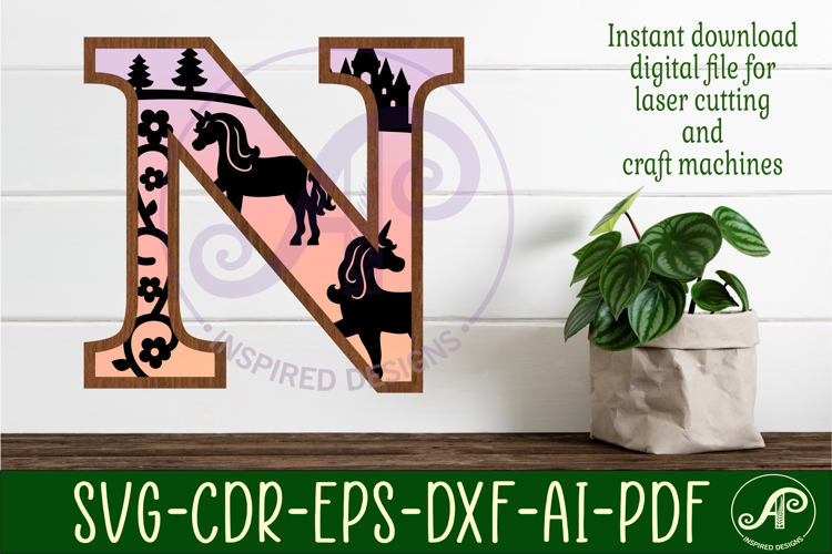 Unicorns Large N wall Letter 3 layer sign