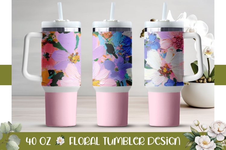 Pink Tumbler Wrap, Art Flowers 40 Oz Tumbler Design