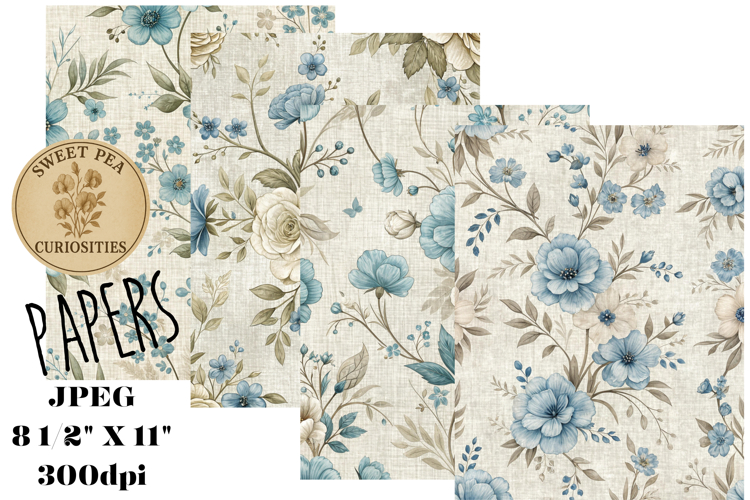 Shabby Chic, Blue, Paper, Floral, Papers, Junk Journal