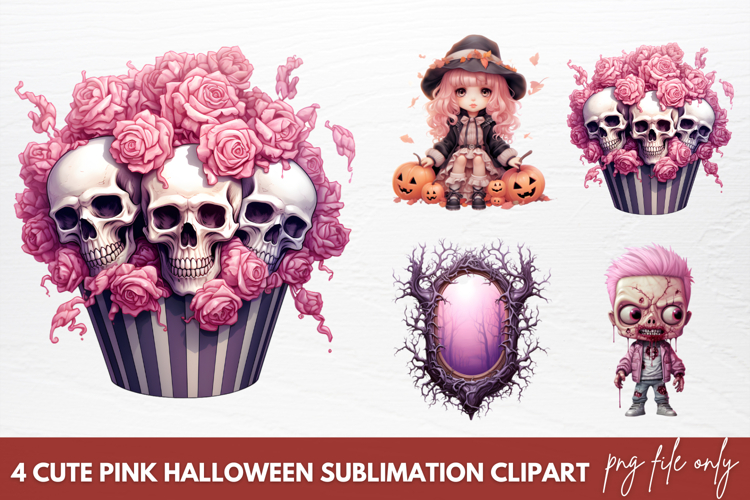 Cute Pink Halloween Sublimation Clipart, Pink Halloween