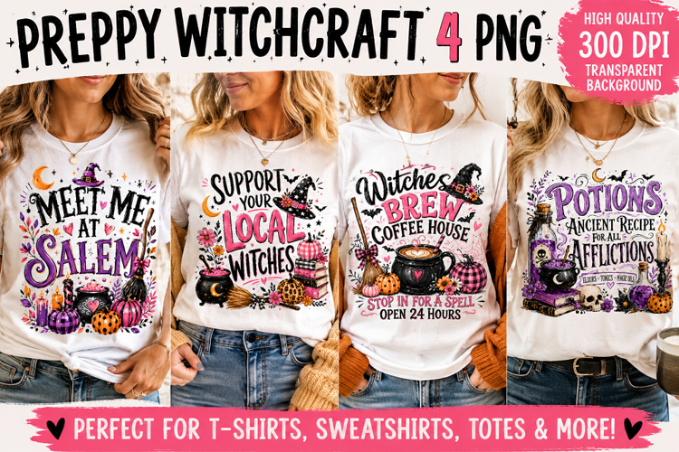 Preppy Witchy Halloween PNG, Pink Spooky Season Sublimation
