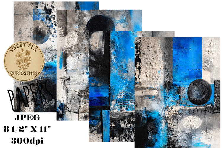 Blue, Grunge, Mixed Media, Junk Journal