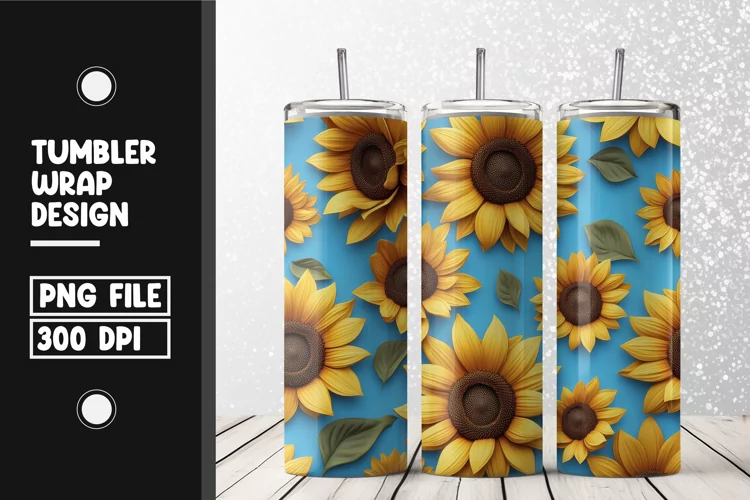 3d sunflower Tumbler Wrap | Sublimation | 20 oz Skinny