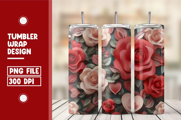 Heart Flower Tumbler Wrap Design