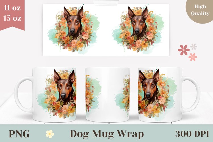 Pinscher Dog Mug Wrap Design, Dog Coffee Cup Sublimation
