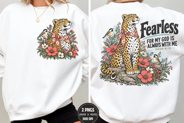 Fearless Christian Front Back PNG, Leopard Faith Front Back