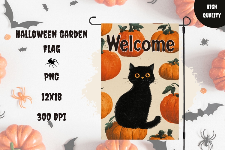 Cat Halloween Garden Flag, Welcome Garden Flag Template