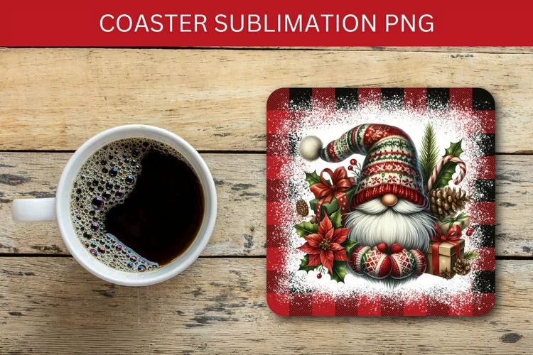 square coaster - plaid christmas gnome
