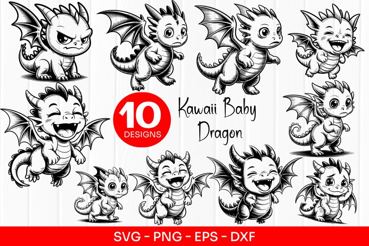 Kawaii Baby Dragon Clipart SVG PNG