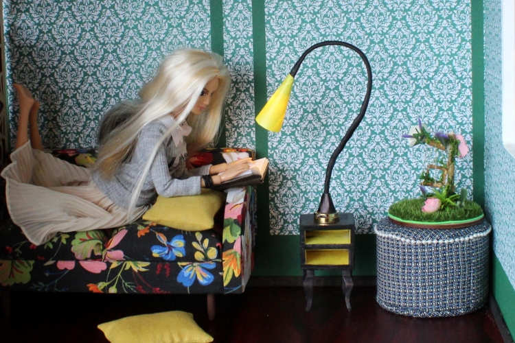 Dollhouse wallpaper green damask ornament vintage look digit