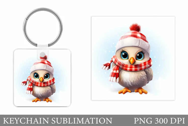 Winter Bird Keychain Sublimation. Cute Bird Keychain Design