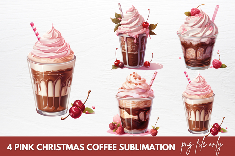 Pink Christmas Coffee Sublimation, Christmas Coffee Clipart