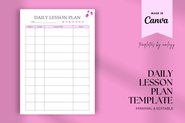 Coquette Daily Lesson Plan Template Canva Editable Teacher