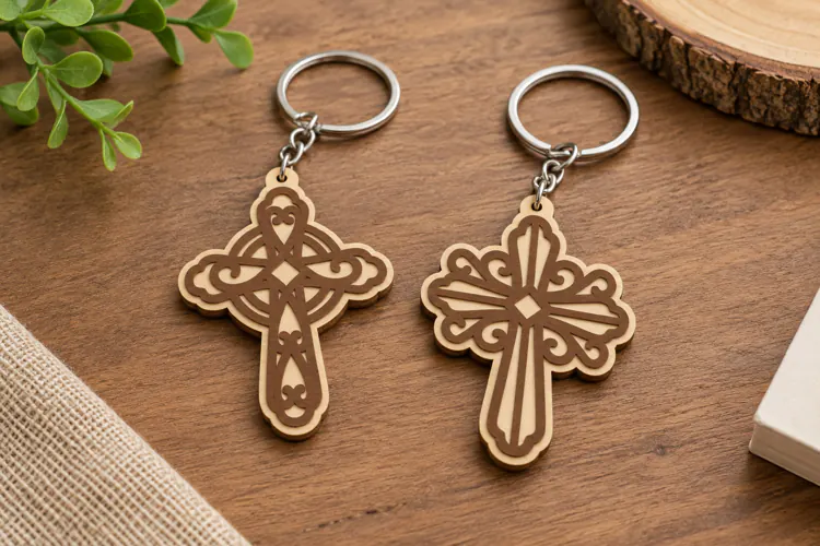 Ornate Cross Keychain SVG | Laser Cut Religious File