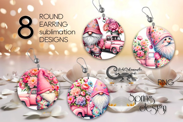 Spring gnome   pions | 8 Round Earring Sublimation designs