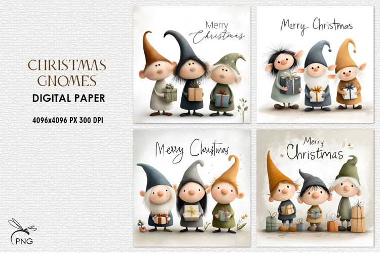 Cute christmas gnomes digital paper, background clipart