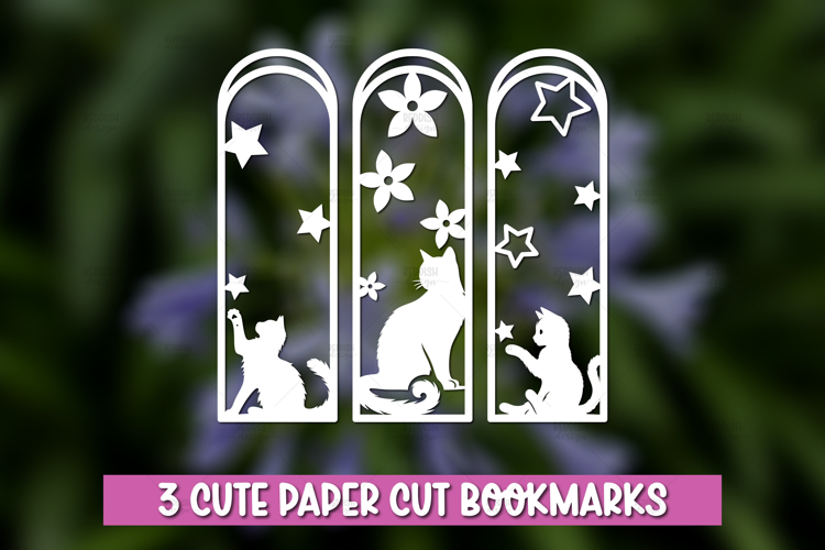 3 Cat Themed Laser Cut Bookmarks SVG