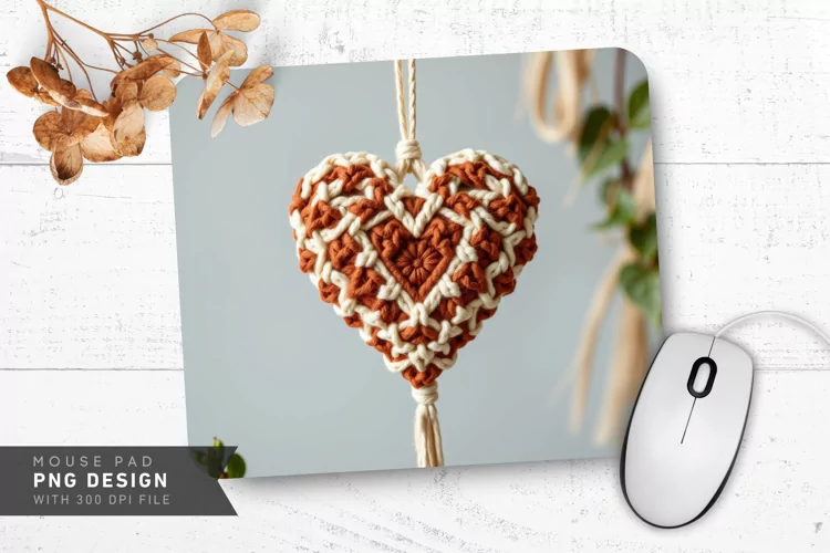 Macrame Heart Mouse Pad PNG Design