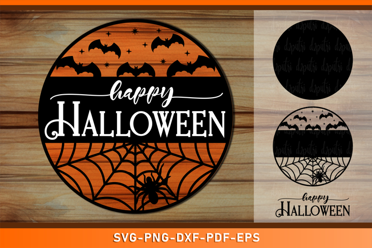 Happy Halloween Round Door Hanger Sign SVG Cut Files