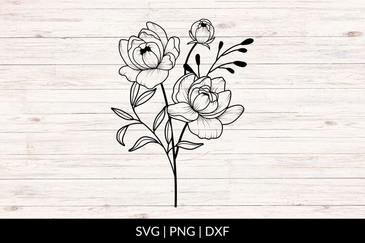 Hand Drawn Peonies Bouquet SVG example image 1
