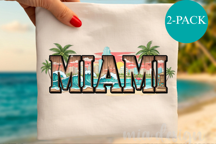 Miami Florida PNG, Vintage City Beach Sunset Sublimation example image 1