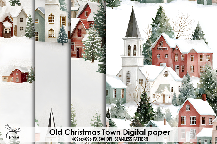 Old Christmas Town digital paper, background clipart