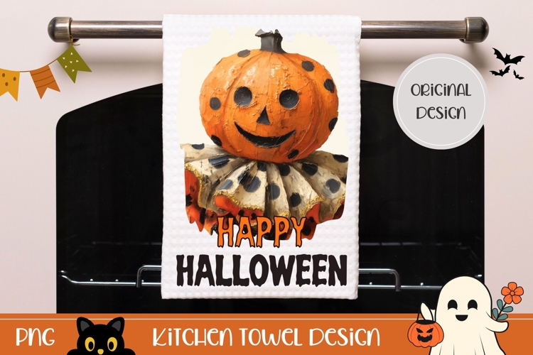Happy Halloween Towel, Pumpkin Head Towel Design